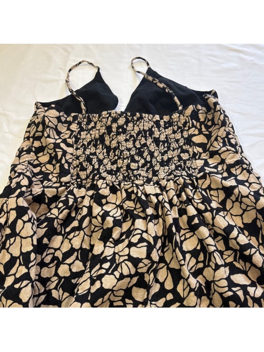 Abercrombie & Fitch Womens XL Linen Blend Tan/Black Floral Midi Dress Ethreal - Picture 8 of 12